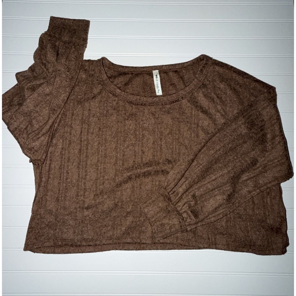 Vanilla Bay Womens Cocoa Brown Ribbed Knit Long Sleeve Crop Top VT28556 Size L